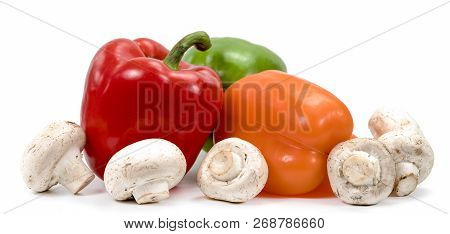 Many Champagne And Pepper On White Background
