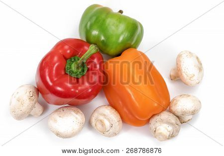 Many Champagne And Pepper On White Background