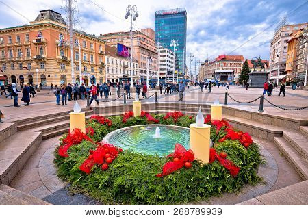 Zagreb, Croatia, December 11 2017 - Zagreb Main Square Advent View. Famous Christmas Fair Visited By