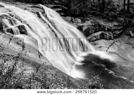 Mumlava Waterfall In Autumn, Harrachov, Giant Mountains, Krkonose National Park, Czech Republic.