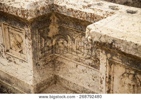 Carved Decors Of Ancient Heliopolis. Baalbek, Bekaa Valley, Lebanon.