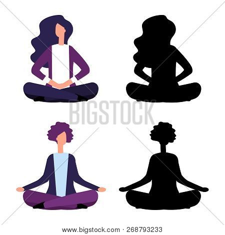 Cartoon Character Business Women And Their Black Silhouettes Vector Illustration Isolatad On White B