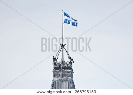 Clock Tower Of The Quebec Parliament Building In Winter Quebec City.