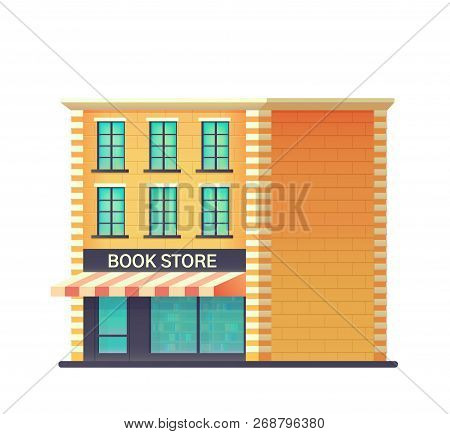 Book Shop Store In A Residential Building Isolated On White Background. Shop Building With A Glass-g
