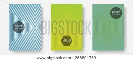 Banner Graphics Cool Vector Templates Set. Minimalist Geometry. Halftone Lines Annual Report Templat