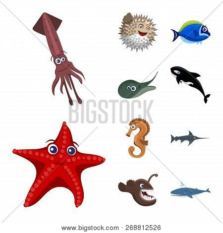Vector Illustration Of Sea And Animal Icon. Set Of Sea And Marine Vector Icon For Stock.