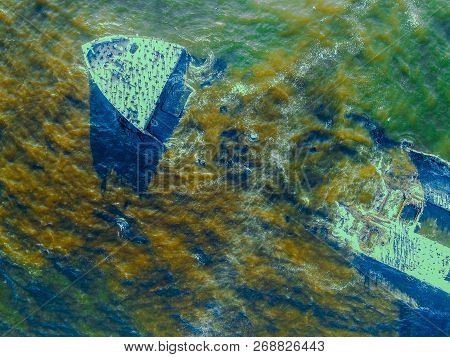 An Aerial Shot Of The Ss Palo Alto, A Cement Ship Beached At Seacliff
