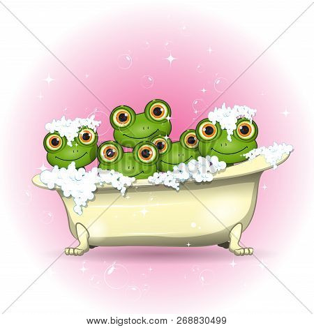 Stock Illustration Five Merry Frogs In Bath