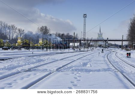 Snow-covered Major Railway Hub In Winter Time (city Of Dno, Russia)