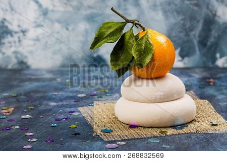 Traditional Japanese Kagami Mochi For New Year Celebration. Sweet Rice Cakes For Luck In New Year