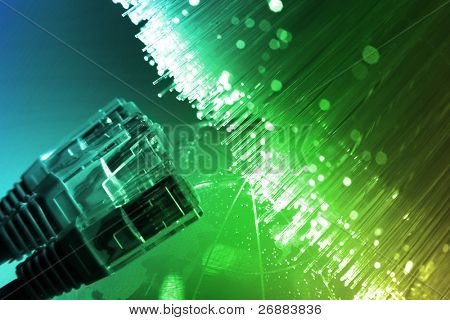 Fondo óptico de fibra con un montón de puntos de luz