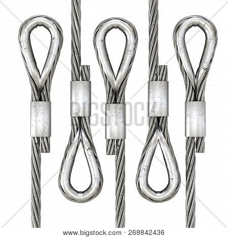 Metal Thimble And Steel Wire Rope. Industrial Building And Yacht Sport Theme. 3d Render Illustration