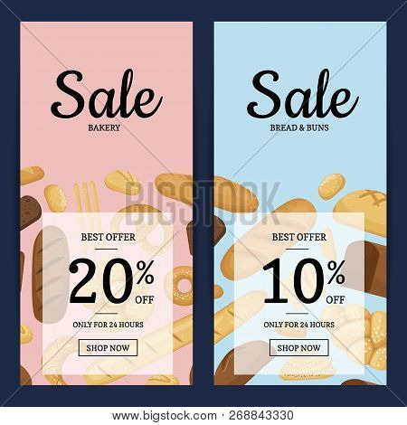 Vector Cartoon Bakery Elements Web Banner Templates With Discount Illustration