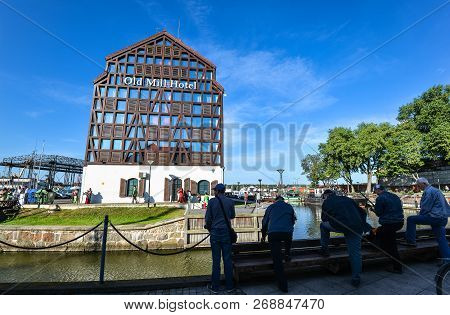 Klaipeda, Lithuania - August 22, 2017: View On Modern And Old Hotels And Curonian Lagoon, City Cente