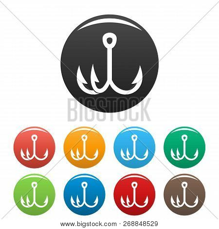 Triple Fish Hook Icons Set 9 Color Vector Isolated On White For Any Design