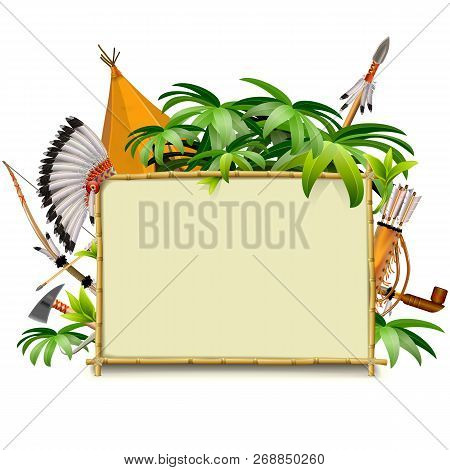 Vector Bamboo Frame With Indian Accessories Isolated On White Background