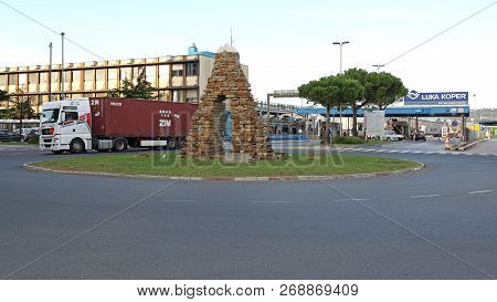 Koper, Slovenia - October 14, 2014: Main Gate To Cargo Terminal And Commercial Port In Koper, Sloven