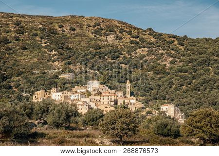 The Hillside Village Of Avapessa In The Balagne Region Of Corsica