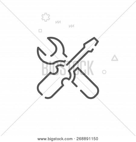 Bike Repair Vector Line Icon. Bicycle Service Symbol, Pictogram, Sign. Light Abstract Geometric Back