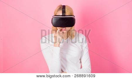 3d Technology, Virtual Reality, Entertainment, Cyberspace And People Concept. Person With Virtual Re