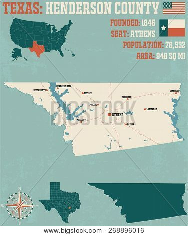 Detailed Map Of Henderson County In Texas, Usa