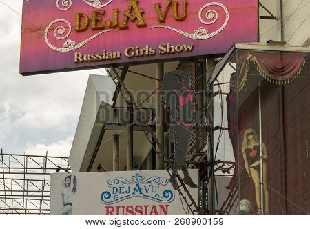 Pattaya,thailand - October 15,2018: Walking Street Deja Vu Is A Russian Club For Adult Nightlife Ent