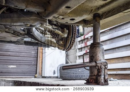 Forged Car For A Hundred. Car Repair. Car View From Below.