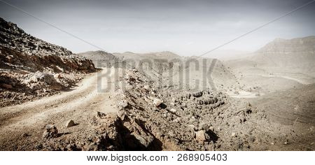 Dirt road in Hajar mountains in Ras Al Khaimah,UAE