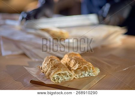 Cook Prepared Vertuta Or Cottage Cheese With Cheese, Selective Focus.restaurant.