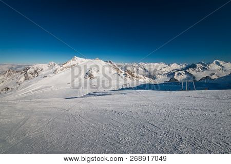 Panoramic View Of Austrian Ski Region Of Hintertux Glacier In The Region Of Tyrol