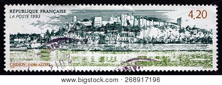 France - Circa 1993: A Stamp Printed In France Shows The Chateau De Chinon And The Vienne River, Fra