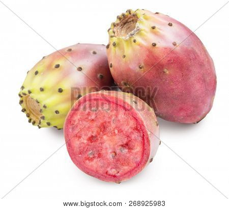 Prickly pears or opuntia fruits on white background. File contains clipping path.