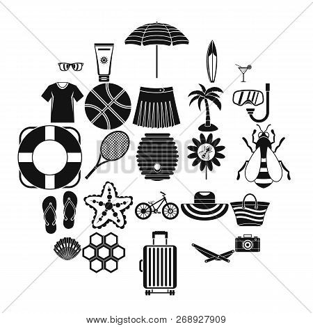 Summer Things Icons Set. Simple Set Of 25 Summer Things Vector Icons For Web Isolated On White Backg