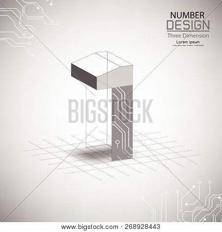 Abstract Number One Three Dimensional Surface, Template Vector Illustration