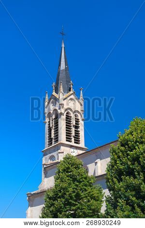 Church tower on French Ile de Re in village La Couarde sur mer