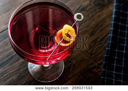 Boulevardier Cocktail With Lemon Peel.