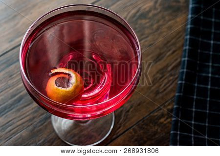Boulevardier Cocktail With Lemon Peel.