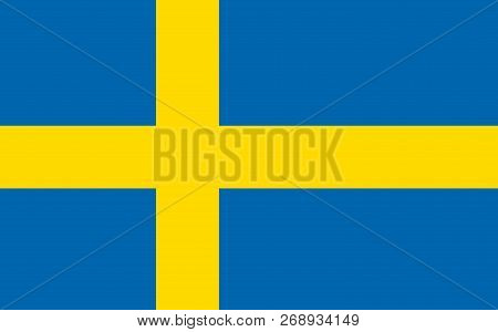 Flag Of Sweden. Realistic Waving Flag Of Kingdom Of Sweden. Fabric Textured Flowing Flag Of Sweden.
