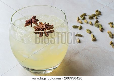 Cardamom Cocktail With Anise Star And Crushed Ice.