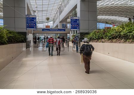 Quito, Ecuador - Jun 23, 2015: Interior Of A Modern Bus Terminal Called Terminal Terrestre Quitumbe 