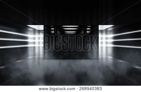 Background Of An Empty Room With  Walls And Concrete Floor. Empt