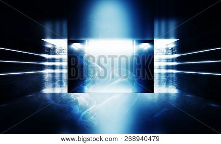 Background Of An Empty Room With  Walls And Concrete Floor. Empt