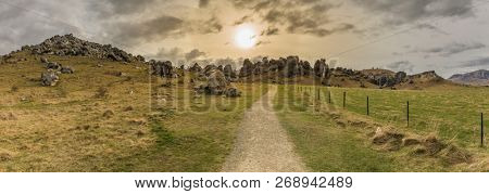 The Castle Hill Conservation Area or  Kura Tawhiti, Arthur's pass, Limestone rock formations, Southern Alps, South island, New Zealand
