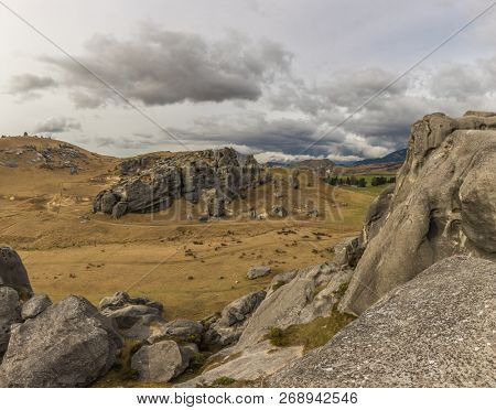 The Castle Hill Conservation Area or  Kura Tawhiti, Arthur's pass, Limestone rock formations, Southern Alps, South island, New Zealand