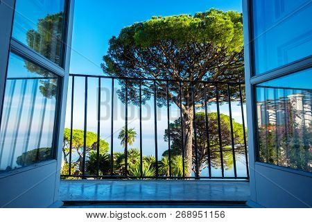 Balcony View From Villa Rufolo In Ravello, Panoramic View Of The Amalfi Coast