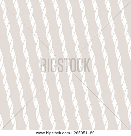 Subtle Vector Seamless Pattern With Diagonal Ropes, Stripes, Slanted Lines. Abstract White And Beige