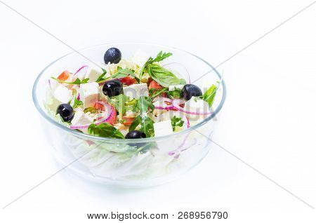 Salad With Olives And Tofu. Vegetarian Salad.