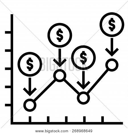 Line Chart With Dollar Icon And Down Arrows Vector Illustration In Solid Color Design