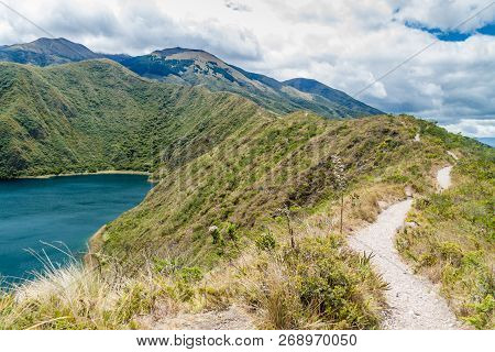 Tourist Trail Around Laguna Cuicocha Lake In Ecuador