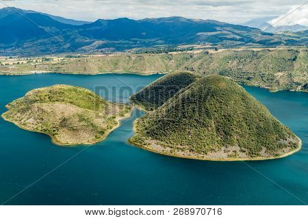 Islands In Laguna Cuicocha - Volcanic Crater Lake In Ecuador